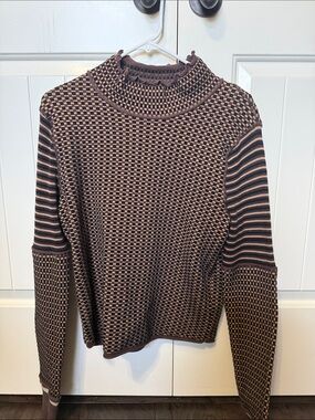 Free People Brown and Tan Patterned Turtleneck Sweater